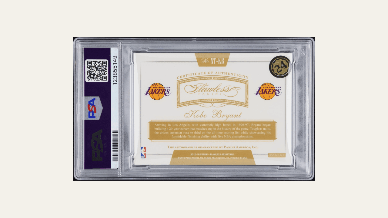 Kobe Bryant, 2015 Flawless Now & Then (signed), #8/25, PSA 8