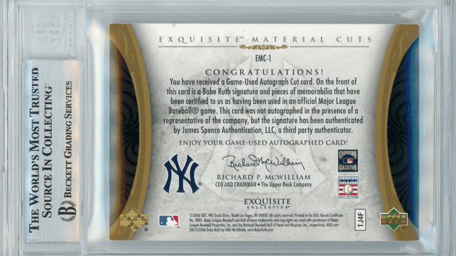 Babe Ruth 2006 Exquisite Game Used Material Cuts Auto 2of2 BGS 7.5